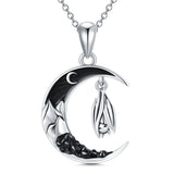 Gothic Jewelry Bat/Cat/Wolf/Spider Pendant Sterling Silver Crescent Moon Necklace for Women Girls Black Jewelry Gifts