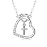 14K l Gold Heart Cubic Zirconia Cross Heart Pendant Necklace