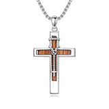Sterling Silver Wooden Cross Pendant Necklace