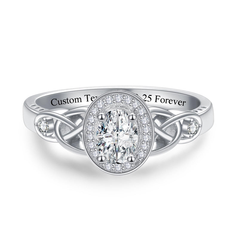 Sterling Silver 10K 14K 18K Gold  Personalized Engraved Moissanite Celtic Knot Wedding Engagement Ring