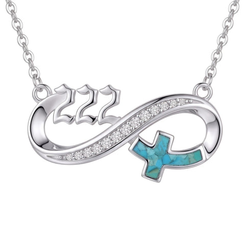 Sterling Silver Turquoise & Zirconia Infinity  111 222 333 444 777 Angel Number Pendant Necklace for Women