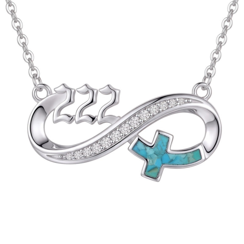 Sterling Silver Turquoise & Zirconia Infinity  111 222 333 444 777 Angel Number Pendant Necklace for Women