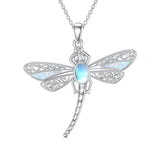 Dragonfly Necklace with Opal & Moonstone 925 Sterling Silver Dragonfly Pendant Jewelry Christmas Birthday Gifts for Women Mom Girlfriend