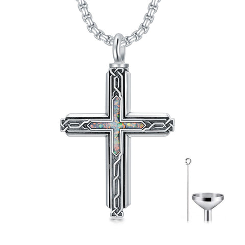 Sterling Silver Obsidian Lapis Lazuli Tigers Eye Turquoise Celtic Knot & Cross Urn Necklaces for Ashes