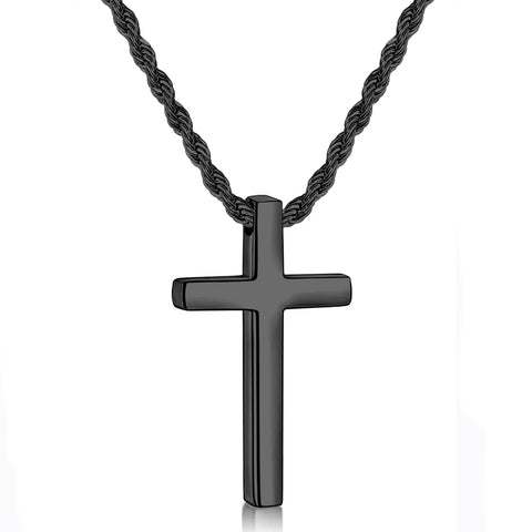 Sterling Silver Cross Pendant Necklace with Stainless Steel 2.5mm Rope Chain