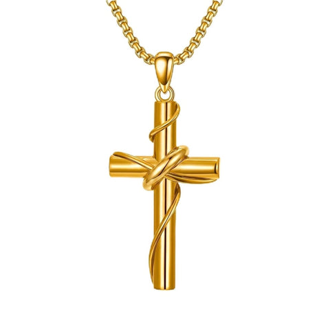 14k Gold Plated Cross Deer Antler Celtic Knot Sword Twisted Rope Cross Pendant Necklace for Men