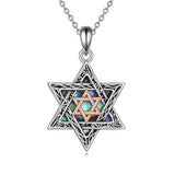 Star of David Necklace Sterling Silver Cross/Chai/Peace Sign/Tree of Life Abalone Shell Jewish Jewelry for Women Men