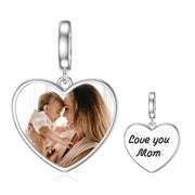 Sterling Silver Personalized Photo Engraved Round & Heart Shape Bead Charm