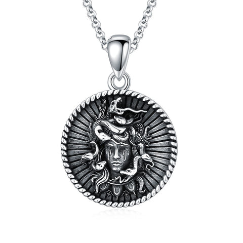 Sterling Silver Sunflower Medusa Triple Moon Goddess Amulet Pendant Necklace