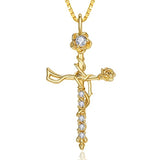 14K Gold Plated Birthstone Cross Necklace for Women Faith Necklace Christian Jewelry