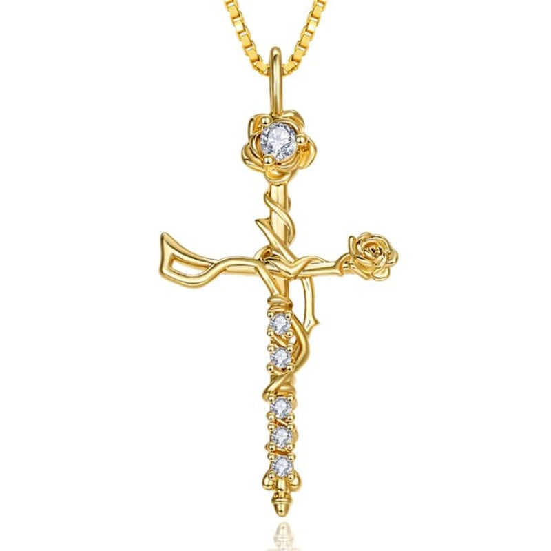 14K Gold Plated Birthstone Cross Necklace for Women Faith Necklace Christian Jewelry