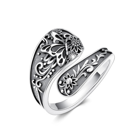 Sterling Silver Hummingbird Butterfly Dragonfly Bee Adjustable Spoon Rings