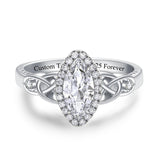 Sterling Silver 10K 14K 18K Gold  Personalized Engraved Moissanite Celtic Knot Wedding Engagement Ring