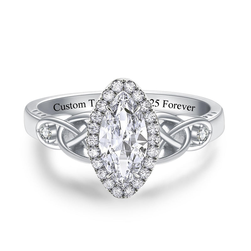 Sterling Silver 10K 14K 18K Gold  Personalized Engraved Moissanite Celtic Knot Wedding Engagement Ring