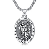 925 Sterling Silver St Michael Oval Round Medal Archangel Cross Necklace Christmas Gift for Men