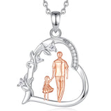 Sterling Silver Cubic Zirconia Mother Daughter Father Daughter Pendant Necklace