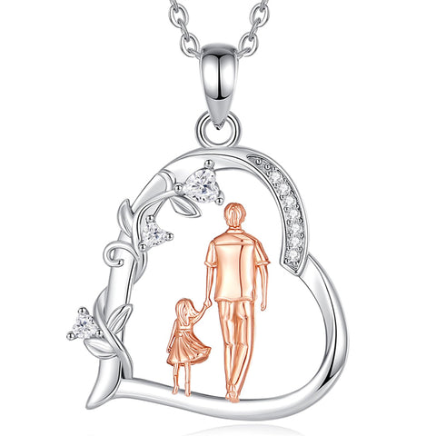 Sterling Silver Cubic Zirconia Mother Daughter Father Daughter Pendant Necklace