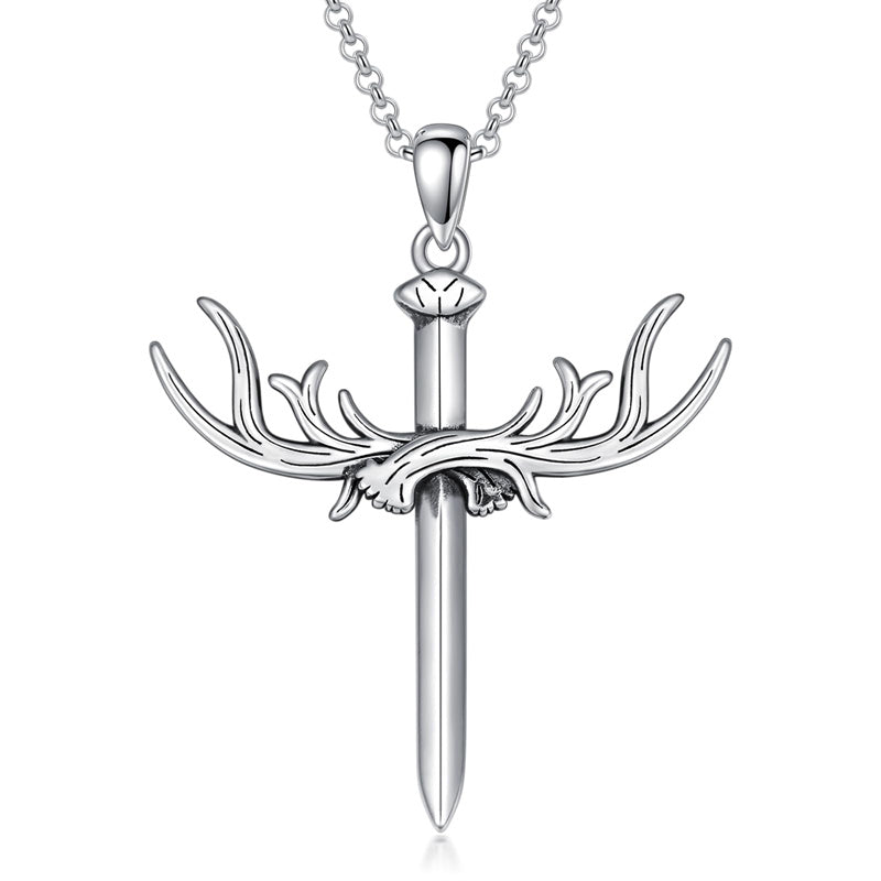 Sterling Silver Wooden Cross Pendant Necklace