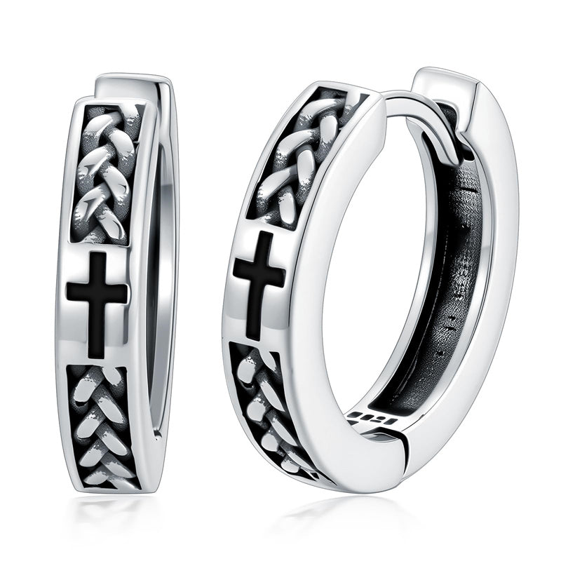 Sterling Silver Cross Celtic Knot Turquoise Hoop Earring for Men