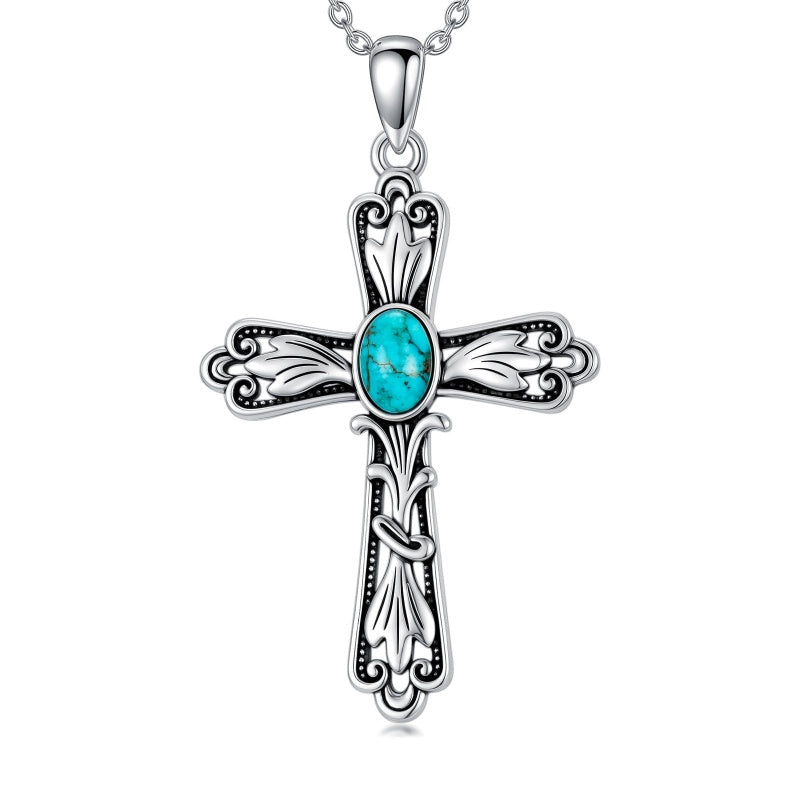 14K Gold Plated Turquoise Cross Pendant Necklace