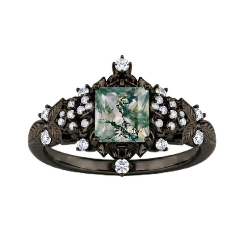 Sterling Silver 10K 14K 18K Gold 1-4CT Moss Agate Engagement Ring Promise Ring