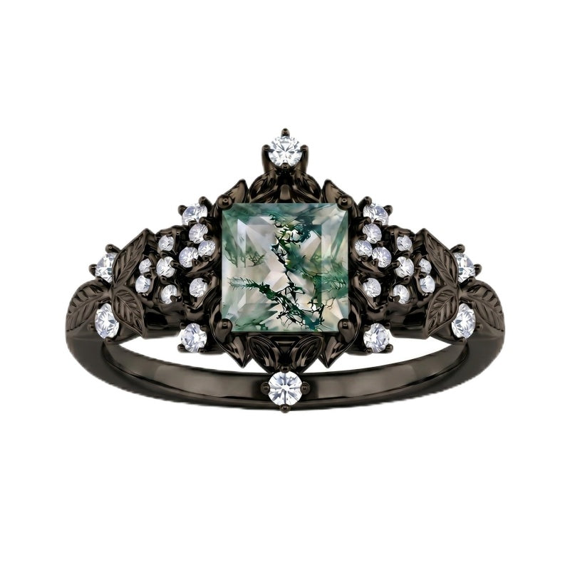 Sterling Silver 10K 14K 18K Gold 1-4CT Moss Agate Engagement Ring Promise Ring