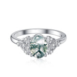 Solid 14K Real Gold Green Moss Agate Engagement Ring Promise Bridal RingWedding Bands Natural Moss Agate Ring for Women