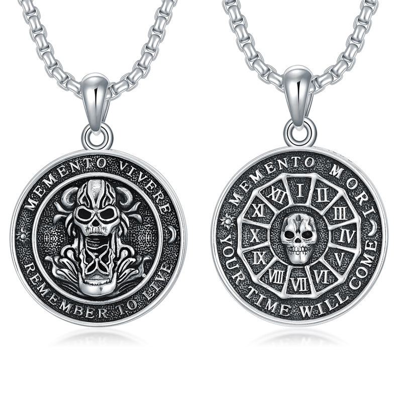Sterling Silver Memento Mori Skull Pendant Necklace– romanticwork
