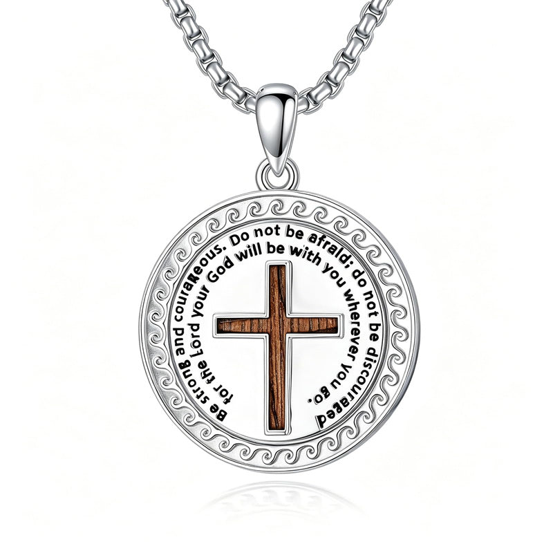 Sterling Silver Wooden Cross Pendant Necklace