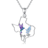 Sterling Silver Hummingbird Texas State Map Flag Pendant Necklace