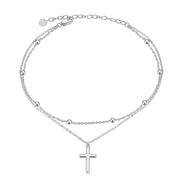 925 Sterling Silver Cross Anklet Dauble Chain Jewelry Brithday Gifts for Women Girls
