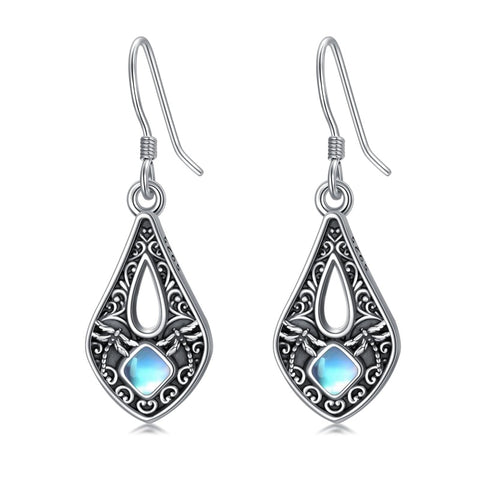 Sterling Silver Moonstone Filigree Bee Dragonfly Hummingbird Butterfly Dangle Earrings for Women Christmas Gift