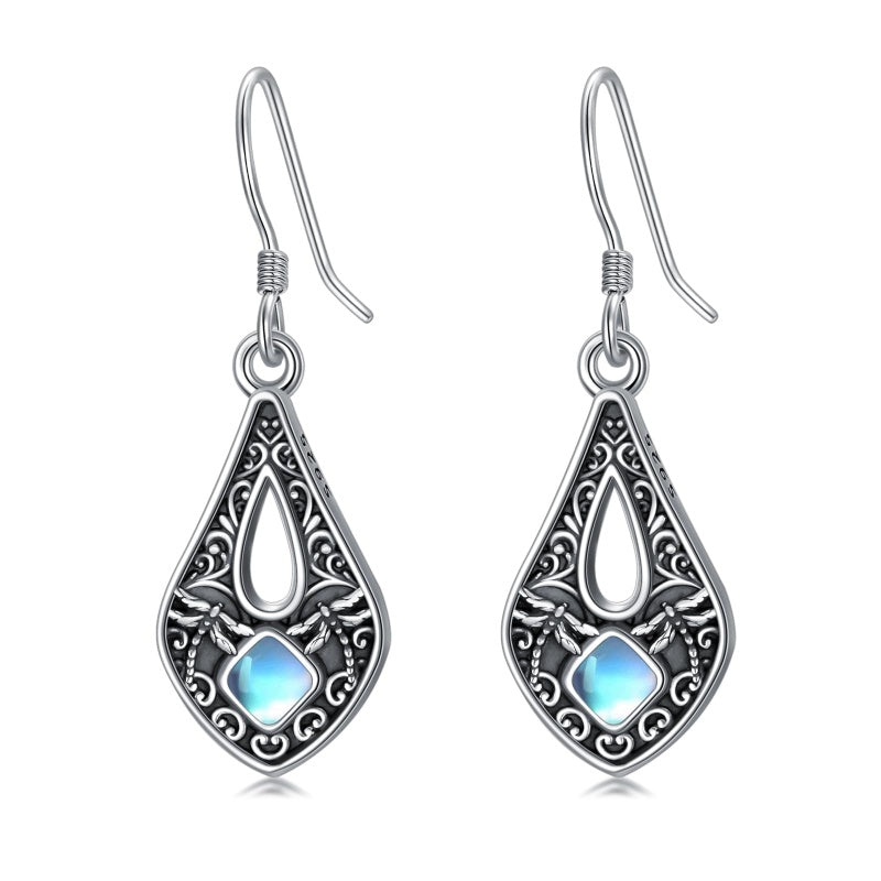 Sterling Silver Moonstone Filigree Bee Dragonfly Hummingbird Butterfly Dangle Earrings for Women Christmas Gift