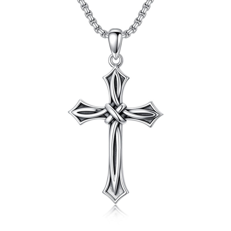 Sterling Silver Cross Religious Necklace for Men