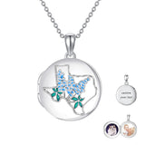 Sterling Silver Personalized Photo & Text Texas State Map Flag Photo Locket Necklace