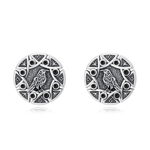 Sterling Silver Viking Raven Crow Skull Stud Earrings