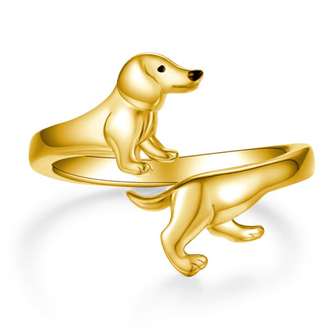Sterling Silver  Dachshund Dog Adjustable Ring Gifts for Women Dog Lovers