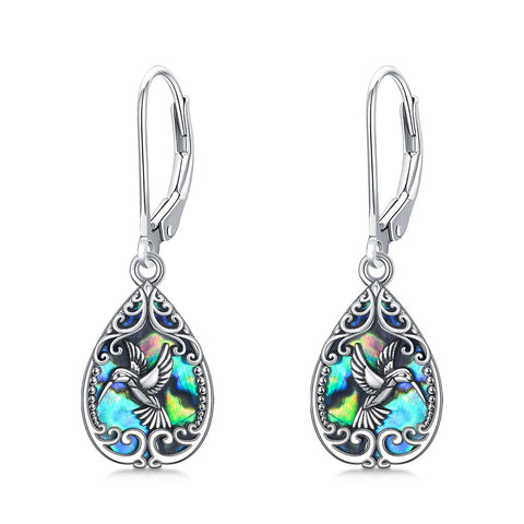 Sterling Silver Abalone Shell Filigree Dragonfly Butterfly Bee Hummingbird Leverback Earrings