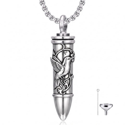 Sterling Silver Animal Angel Wings Pet Jesus Bullet Urn Necklaces for Ashes for Men