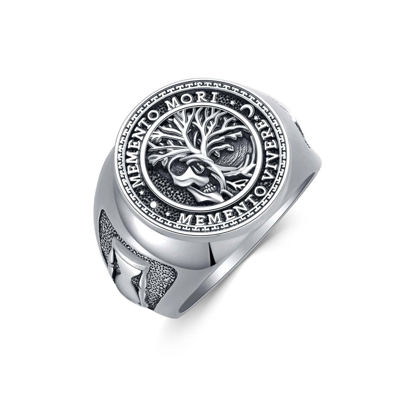 Sterling Silver Tree of Life & Gothic Skull Memento Mori Ring for