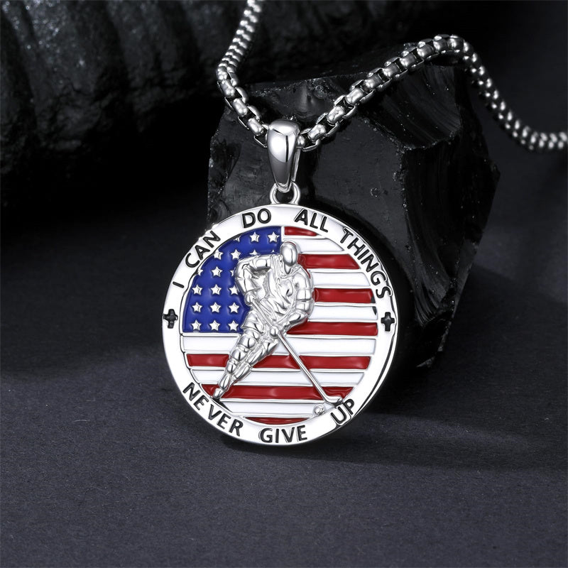 Sterling Silver American Flag Baseball  Basketball Boxing Football Golf Sports Pendant Necklace