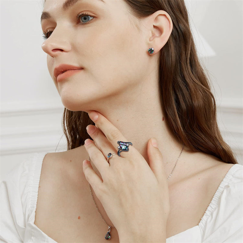 Copper Created Opal Amethyst Rainbow CZ Marquise Ring for Women