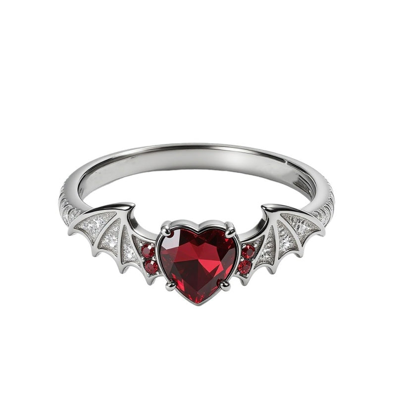 Sterling Silver Personalized Birthstone Punk Skull Bat Snake Ring Goth Jewelry for Halloween Birthday