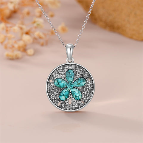 Sterling Silver Turquoise Sand Dollar Pendant Necklace