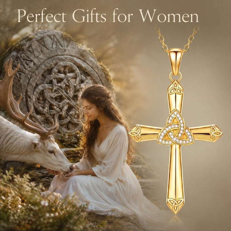14K Gold Plated Cross Necklace for Women