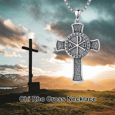 Sterling Silver Chi Rho Alpha Omega PX XP Symbol Pendant Religious  Necklace