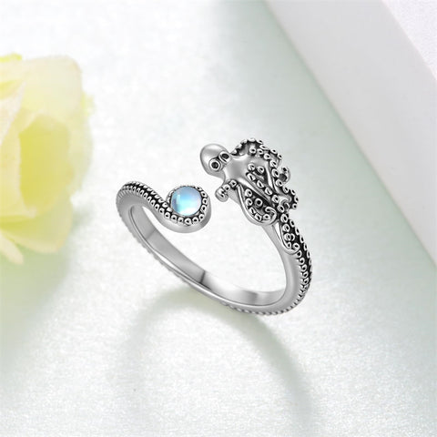 Sterling Silver  Moonstone Snake Fox Cat Octopus Wolf Ring