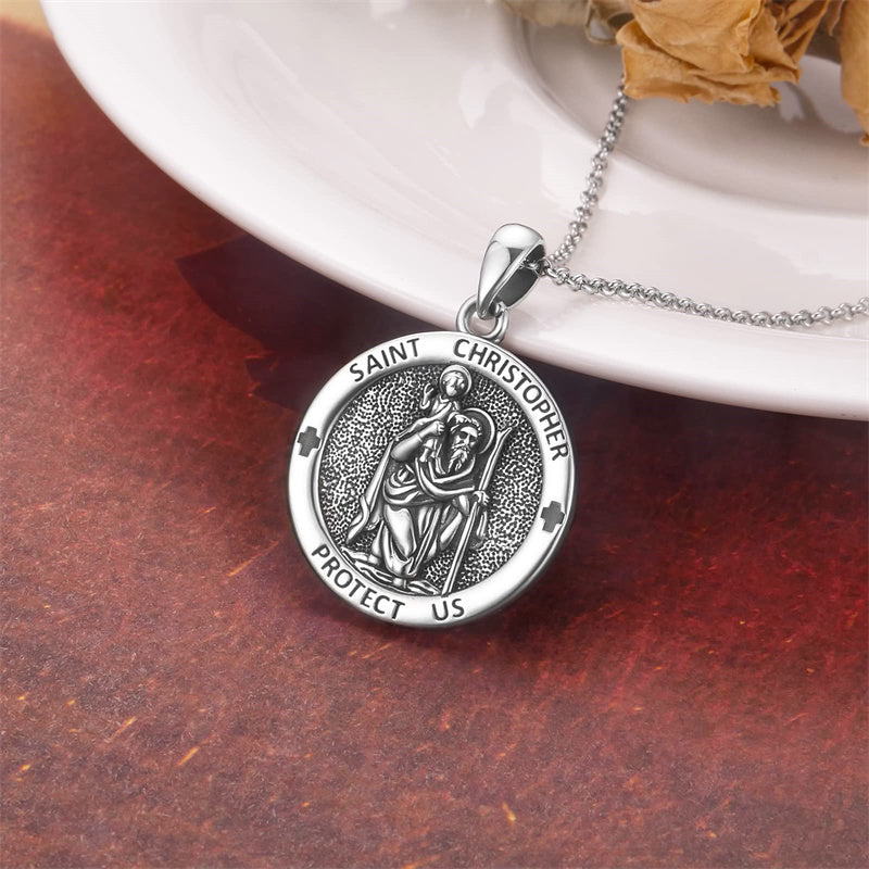 Sterling Silver Amulet Medal  St Sebastian Saint Christopher Viking Deer Pendant Necklace