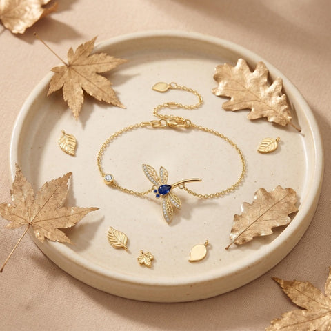 14K Gold Plated Birthstone Dragonfly Anklet Bracelet Birthday Gifts for Her