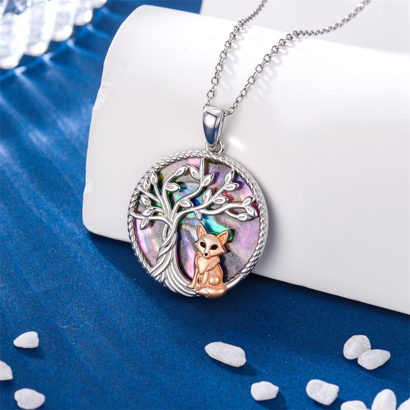 Sterling Silver Abalone Shell Tree of Life Lion Wolf Cat Dog Pendant Necklace